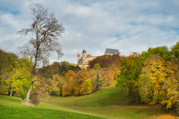 Herbstlicher Blick auf die Veste Coburg in Oberfranken Deutschland