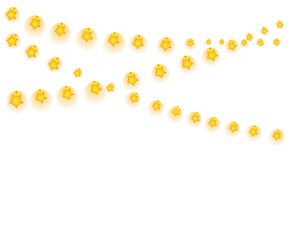 Holiday orange fairy lights with star pattern festive border isolated on transparent background