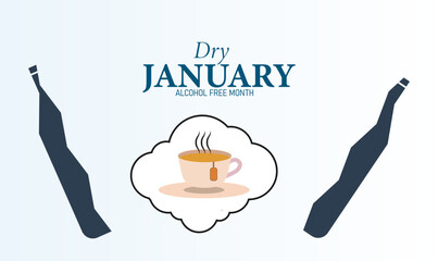 Dry January Poster Banner and Background Design Template with No Alcohol Symbol Glass Icon and Healthy Lifestyle Illustration for Sobriety Challenge Wellness Motivation and Addiction Awareness