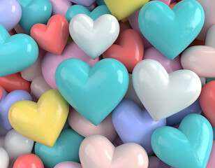 Fototapeta premium Groovy Retro Repeat, valentine: Pastel hearts bring cheerful, funky valentine vibe with geometric shapes creating groovy, retro pattern. Hearts overflowing with love