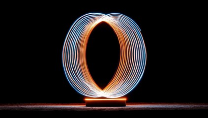 Light painting ellipse shape on glowing base