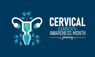 Cervical Cancer Awareness Month Poster Banner and Background Design Template Featuring Pink Ribbon, Medical Icon, and Female Health Illustration for Cancer Prevention, Screening