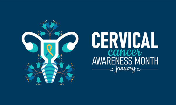 Cervical Cancer Awareness Month Poster Banner and Background Design Template Featuring Pink Ribbon, Medical Icon, and Female Health Illustration for Cancer Prevention, Screening