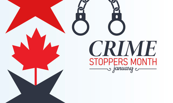 Crime Stoppers Month Poster Banner and Background Design Template Featuring Magnifying Glass, Police Badge, and Security Icon Illustration for Crime Prevention, Public Safety, and Community Awareness