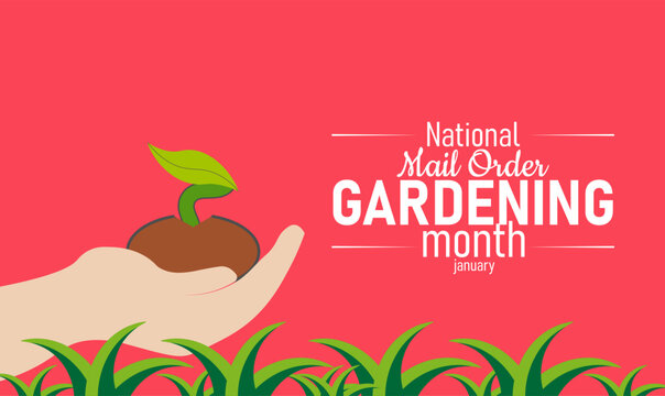 National Mail Order Gardening Month Poster Banner and Background Design Template Featuring Flower Seeds, Plants, and Gardening Tools Illustration for Home Gardening, Planting, and Green Lifestyle