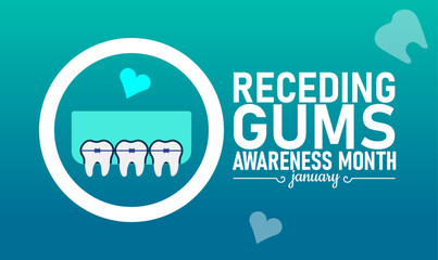 Receding Gums Awareness Month Poster Banner and Background Design Template Featuring Dental Illustration Tooth and Gum Icons for Oral Health Education, Prevention, and Dental Care Awareness Campaign