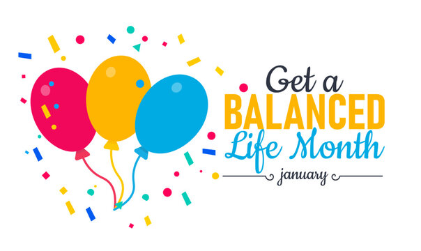 Get a Balanced Life Month Poster Banner and Background Design Template Featuring Scales, Yoga, and Wellness Icons Illustration for Healthy Lifestyle, Mindfulness, Work Life Balance, Personal Wellbeing