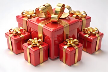 Obraz premium Group of red gift boxes with gold ribbons present
