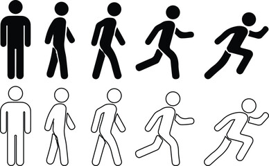 man stands walk run black black line icons set vector illustration design art  © Ammara