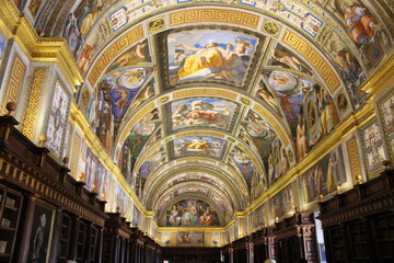Obraz premium Paintings of science at Library of El Escorial. Photographed in July 2024.