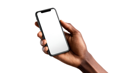 Smartphone held in hand, blank screen