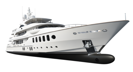 Large white luxury superyacht with multiple decks and windows isolated on a transparent background luxury boat