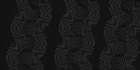 Abstract black glowing geometric lines modern shiny gray circle lines pattern, Modern black gray gradient rings, circle black background.