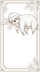 Naklejka premium Adorable Sloth Sleeping on Branch - Vintage Vector Illustration
