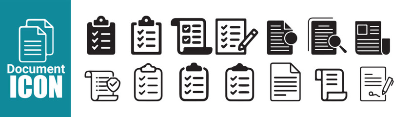 Document icon set black color style file paper document collection vector illustration
