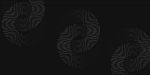 Abstract black glowing geometric lines modern shiny gray circle lines pattern, Modern black gray gradient rings, circle black background.