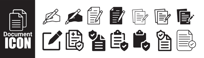 Document icon set vector illustration collection includes paper file note and clipboard symbols