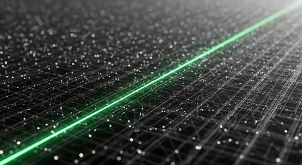 Abstract technology background with glowing green line and connecting dots