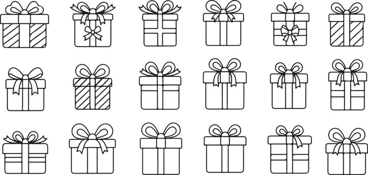 Festive Gift Box Icons Collection Vector Illustrations of Presents for Celebrations and Occasions