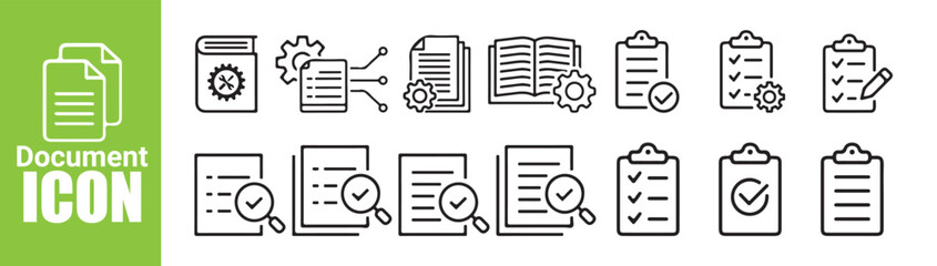 Document icon set vector illustration collection includes paper file note and clipboard symbols