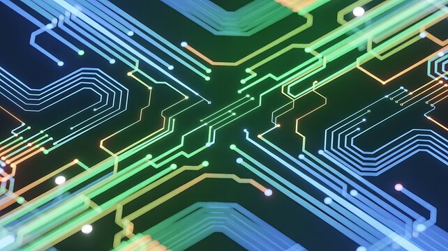 Abstract technology background with circuit board pattern and colorful lines