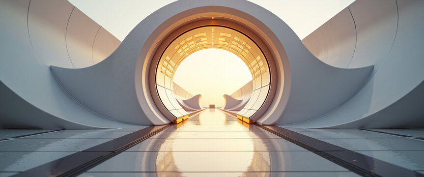 Futuristic station platform with modern architecture and bright sunlight   - Powered by Adobe