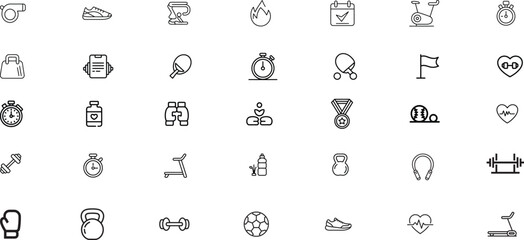 Sports and Fitness Line Icon Set – Minimal Workout, Gym, Training, Health and Exercise Outline Icons
