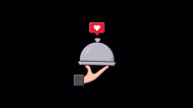 Animated Hand Holding Serving Cloche with Like Icon. Excellent Service Concept Video - Transparent