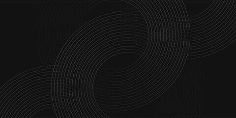 Abstract black glowing geometric lines modern shiny gray circle lines pattern, Modern black gray gradient rings, circle black background.