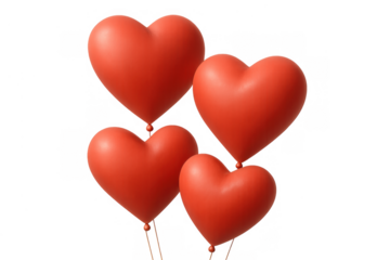 Red heart balloons flying, symbolizing love, romance, valentine's day, and celebration on transparent background