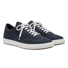 Navy Leather Sneakers with White Laces isolated on a transparent background