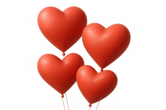 Red heart balloons flying, symbolizing love, romance, valentine's day, and celebration on transparent background - Powered by Adobe