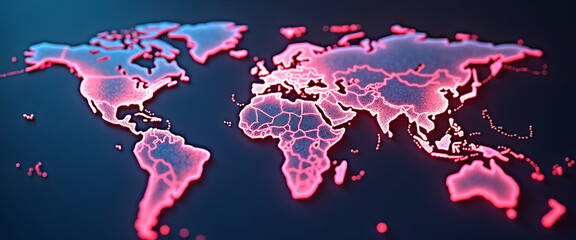 Abstract global network map with glowing red connection points across continents
