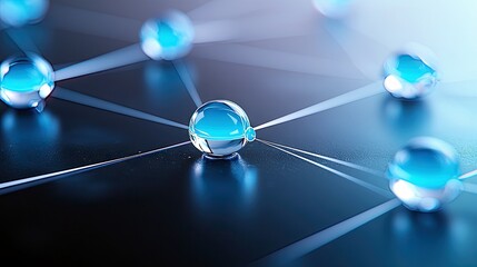 A network of interconnected blue spheres with light beams radiating from them, creating a sense of connection and data flow.