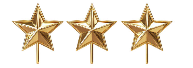Obraz premium Three gold stars, embossed, on black background