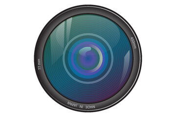 Front view of photo camera lens isolated on white background. Vector