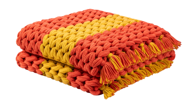 Folded Chunky Knit Blanket In Orange And Yellow handmade