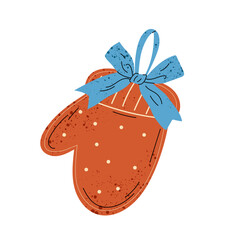 Christmas Gingerbread cookies. Winter homemade sweets. Flat illustration of gingerbread mitten cookie. 