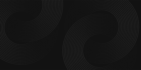 Abstract black glowing geometric lines modern shiny gray circle lines pattern, Modern black gray gradient rings, circle black background.