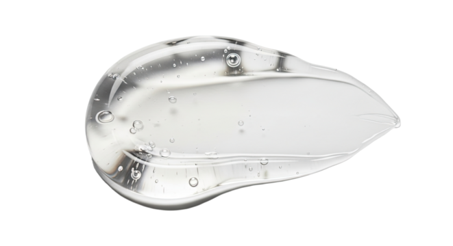 Ultra glossy transparent gel smear glowing smoothly on pure white background