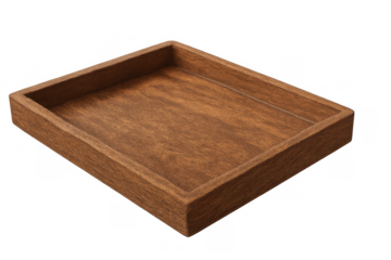 Wooden serving tray empty and brown, providing a versatile container for various products, transparent background