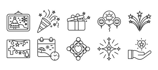  christmas and new year icon set collection in outline style. Icon pack contains christmas and new year, 