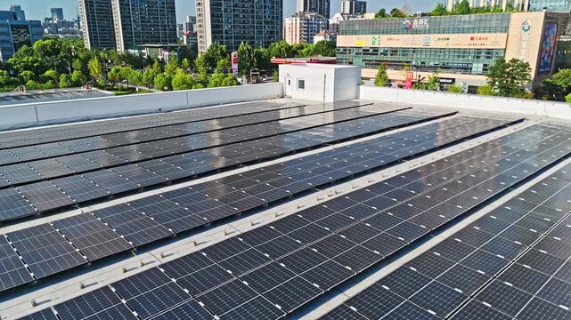 Urban Rooftop Solar Panel Power Plant Installation