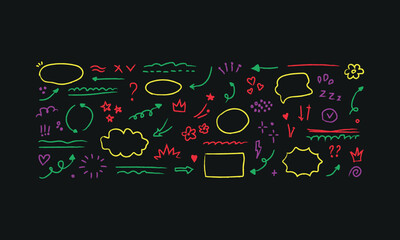 Obraz premium Hand drawn doodle elements on dark background for graphic design