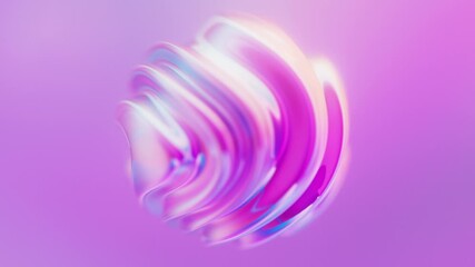 Holographic iridescent wavy deforming sphere. Liquid gradient color flow orb with ripples.