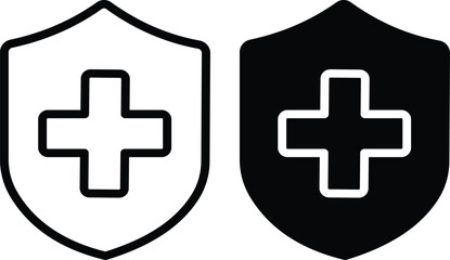 Medical Health Care Protection Shield Safety Security Symbol Vector Silhouette and Pictogram..eps