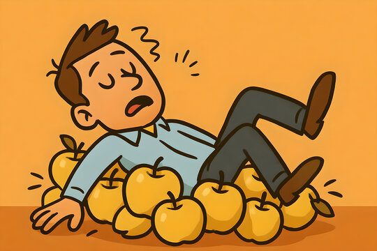 The expression "To faint". A scene in a cartoonish and humorous style.