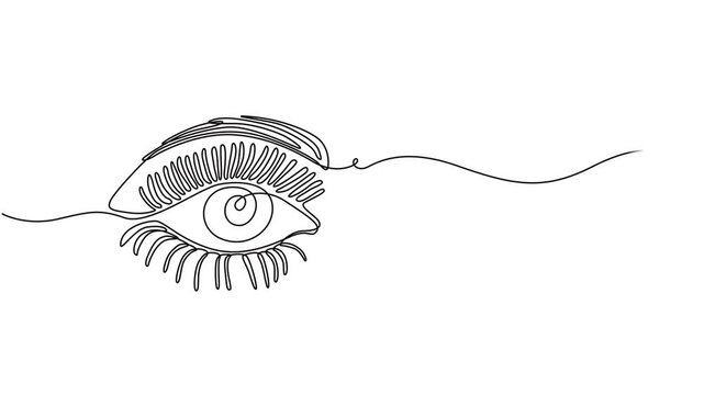 Self drawing line animation Human Eye continuous line drawn concept video, Self drawing line animation Female Eye, Element of the organ of vision. 4k video, full length one line animation. pro vector.