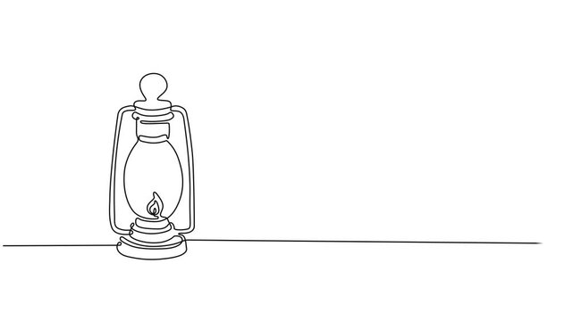 Animated self drawing of continuous line draw Kerosene lamp. Handle gas lamps for tourist hiking. Full length one line animation, Abstract vintage kerosene lamp, Self drawing animation one continuous.