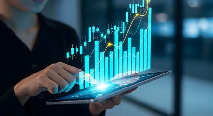 Business Data Visualization on Tablet in Modern Office